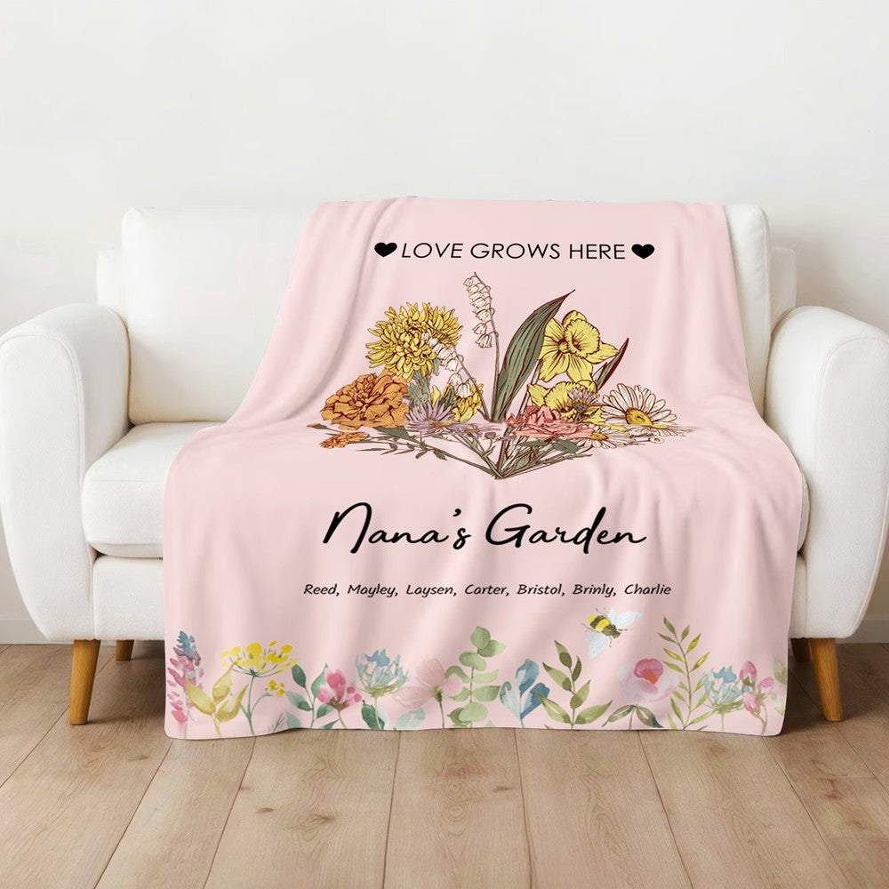 Birth Flower Family Bouquet Customized Blanket