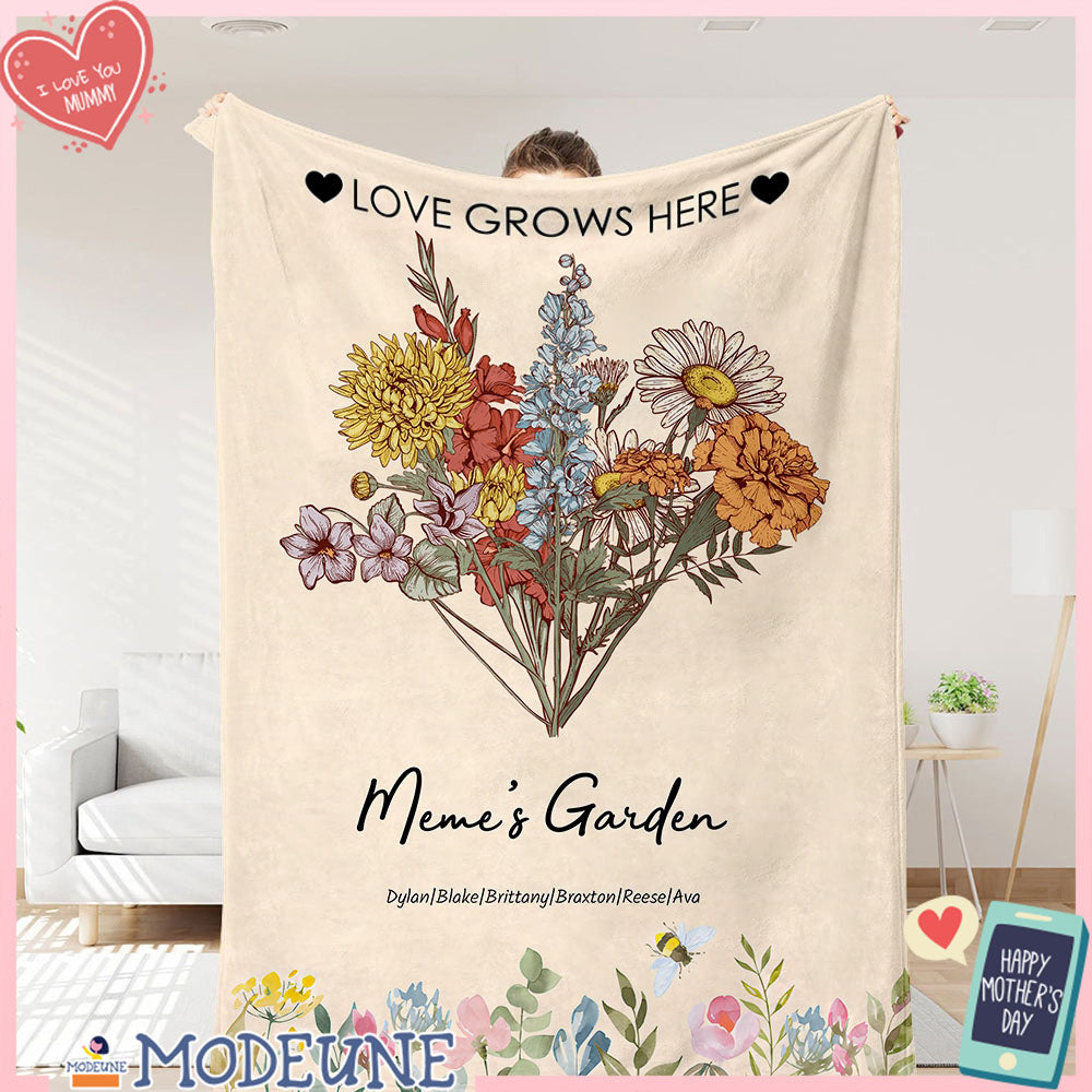 Birth Flower Family Bouquet Customized Blanket