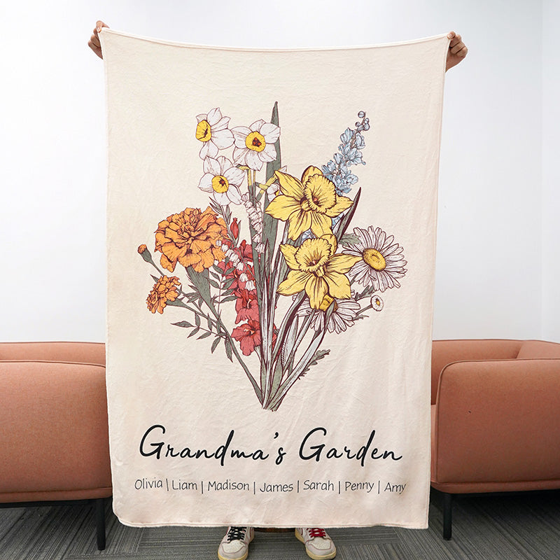 Birth Flower Family Bouquet Customized Blanket