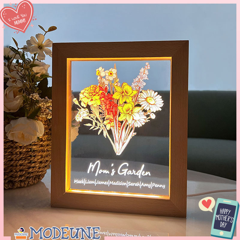 Birth Flower Family Bouquet Personalized Names Light