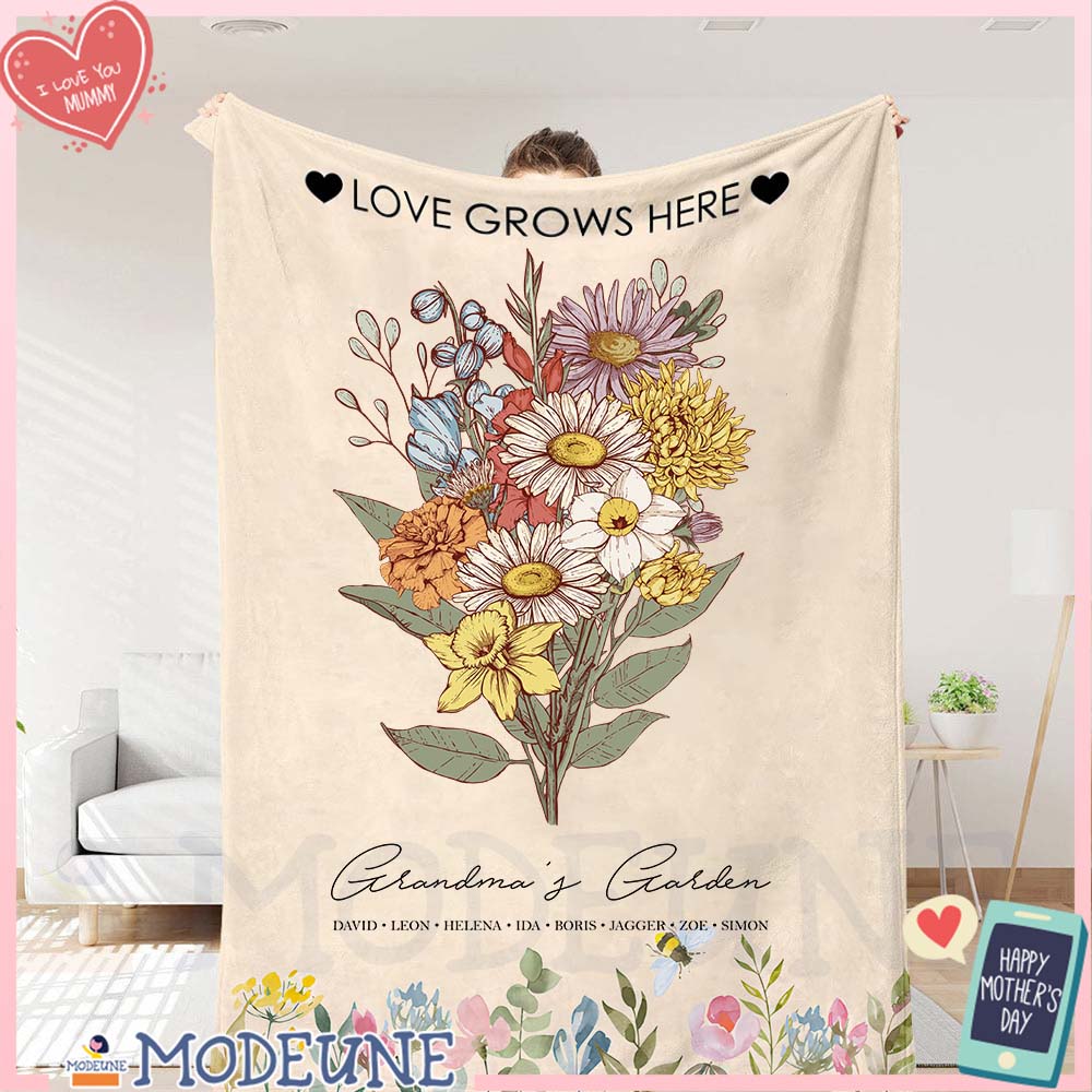 Birth Flower Family Bouquet Customized Blanket Pro