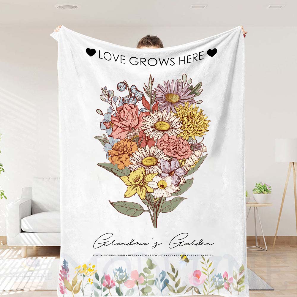 Birth Flower Family Bouquet Customized Blanket Pro