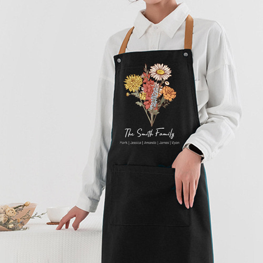 Birth Flower Bouquet Customized Apron Waterproof