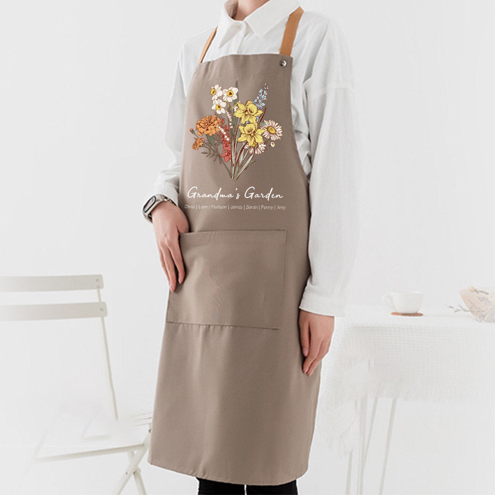 Birth Flower Bouquet Customized Apron Waterproof