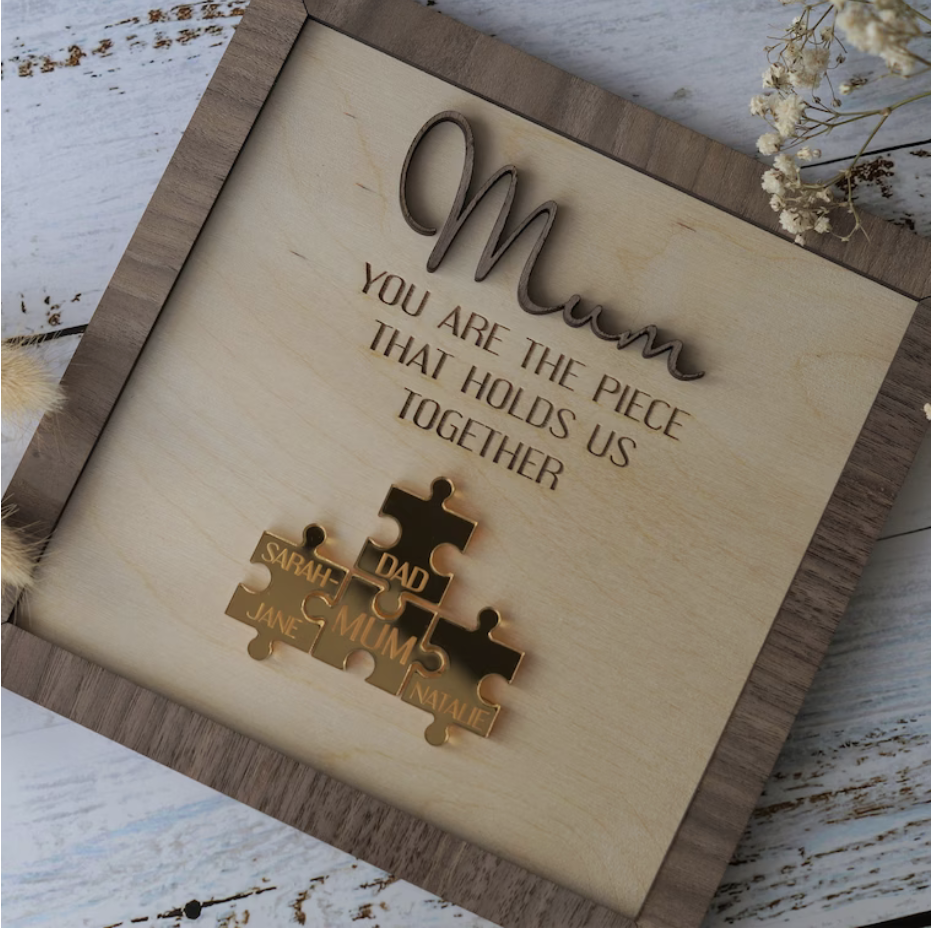 You Are The Piece That Holds Us Together Mom - Personalized Wooden Puzzle Sign