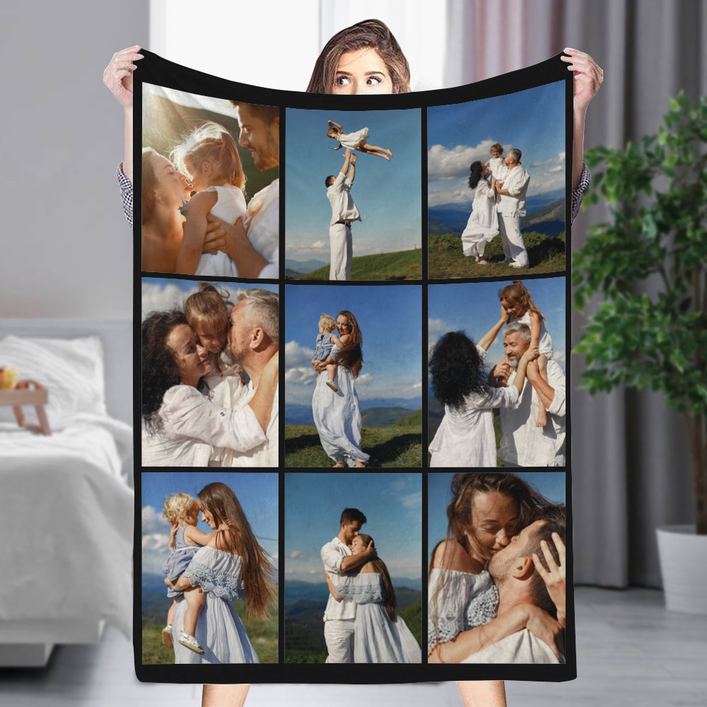 Familien-Reise-Souvenirfotos, neun Rasterfotos, individuell gestaltete Decken