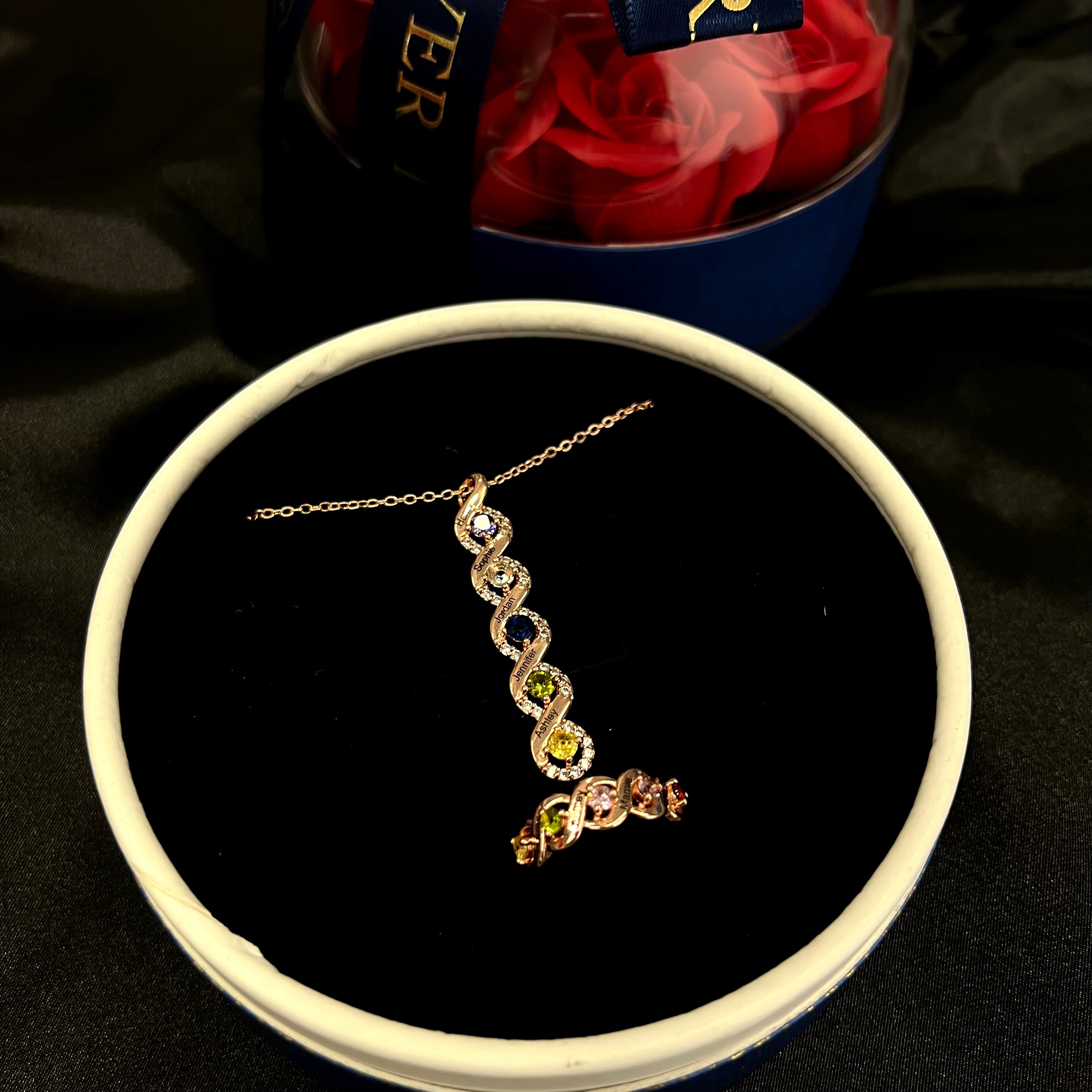 Custom Mother Rings Necklace with Birthstones