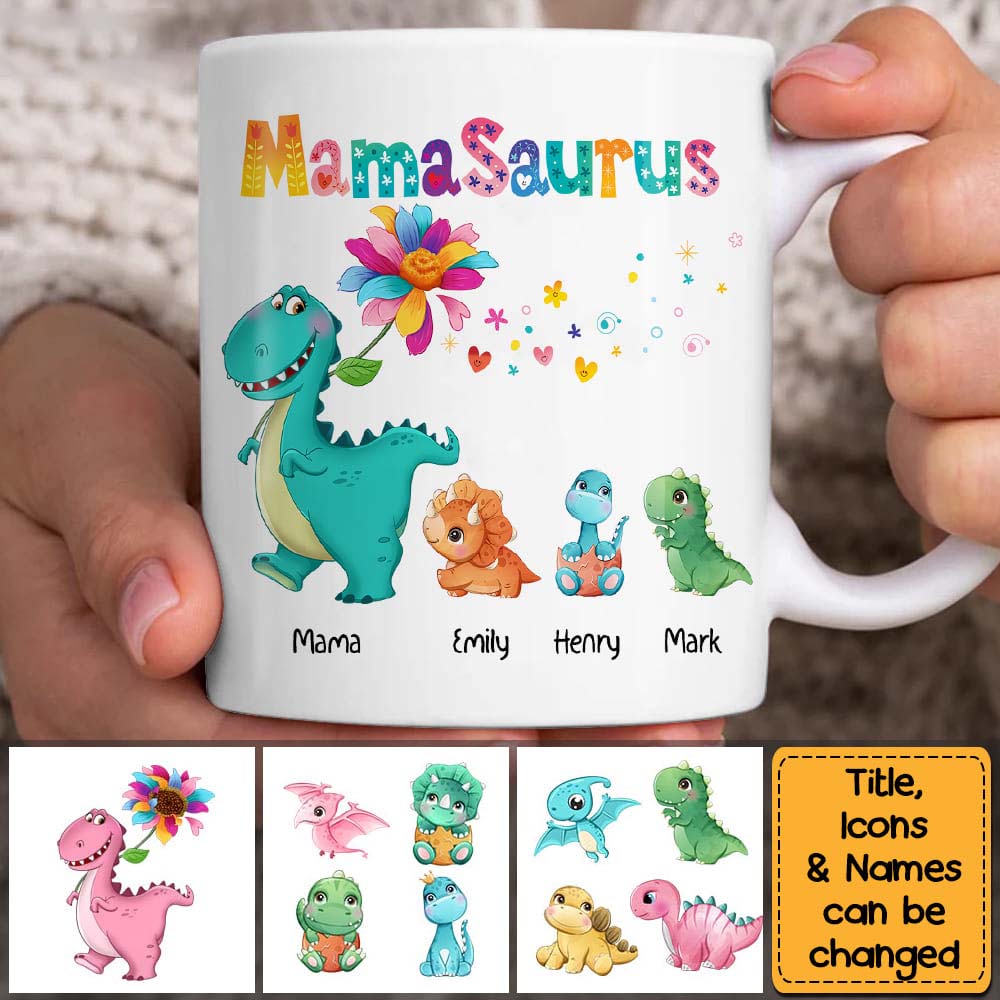 Custom Mamasaurs Mug For MOM GRANDMA