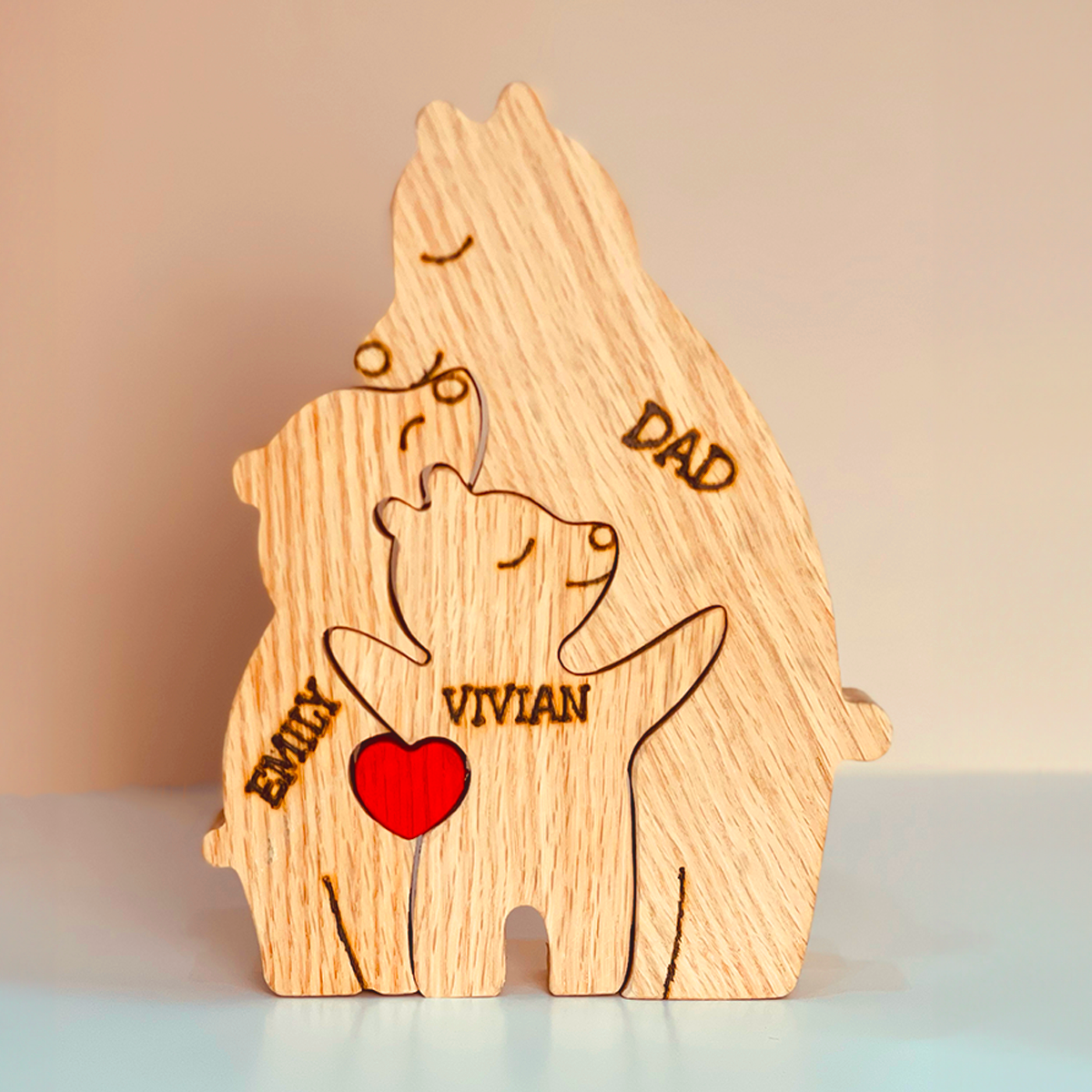 Handgefertigt – Familie – Bären-Familienpuzzle aus Holz – Tierschnitzereien aus Holz
