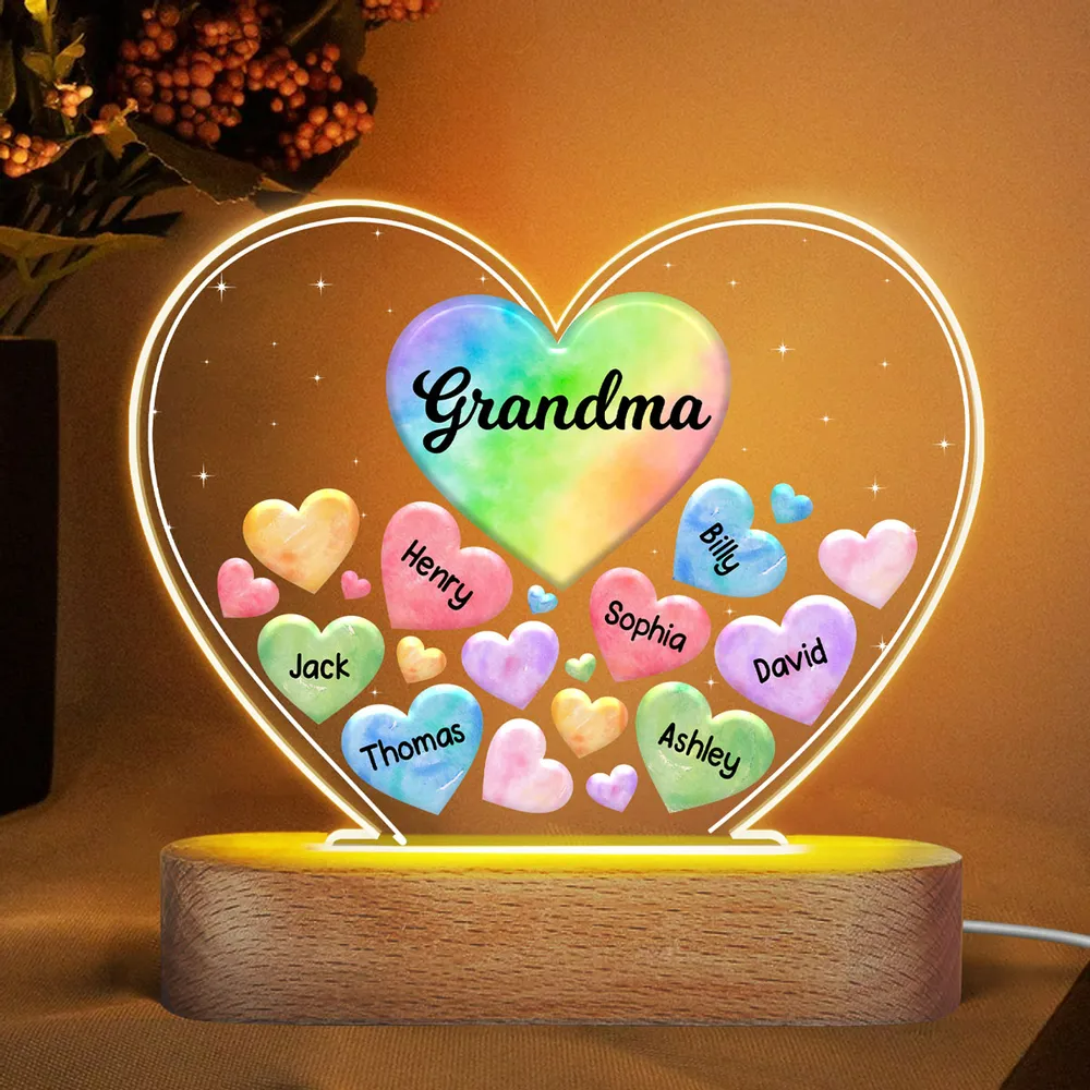 Oma Mama Herzen im Herzen, personalisiertes Acryl-Herz-LED-Nachtlicht
