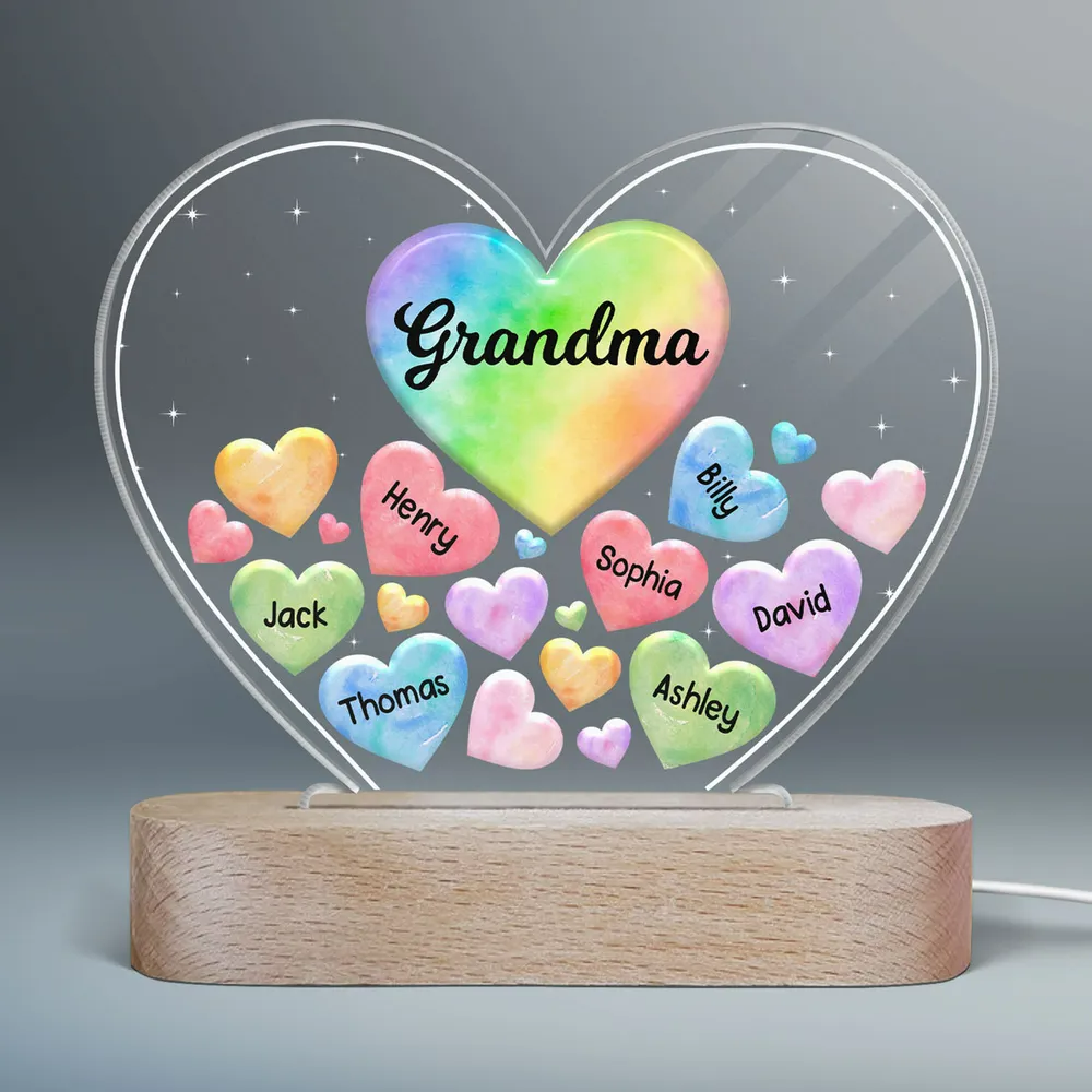 Oma Mama Herzen im Herzen, personalisiertes Acryl-Herz-LED-Nachtlicht