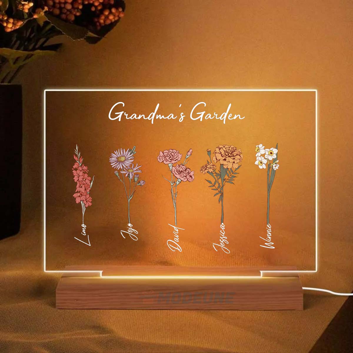 Mama's Garden Flowers Custom Acrylic Plaque LED Night Light