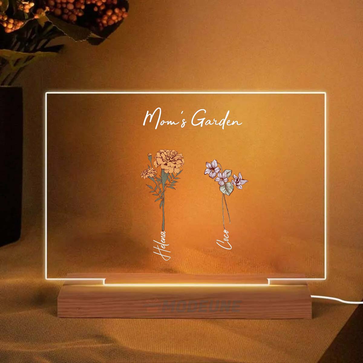 Mama's Garden Flowers Custom Acrylic Plaque LED Night Light