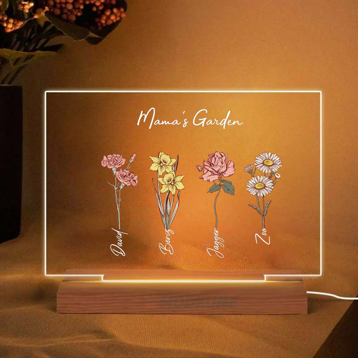 Mama's Garden Flowers Custom Acrylic Plaque LED Night Light