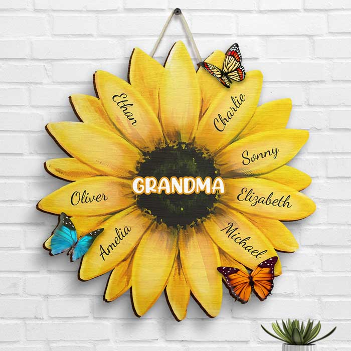Familien-Sonnenblumenschild – Geschenk für Oma, Nana, Mutter, personalisierbar