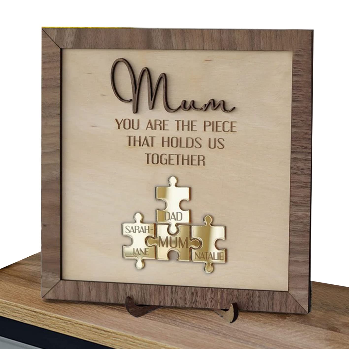 You Are The Piece That Holds Us Together Mom - Personalized Wooden Puzzle Sign