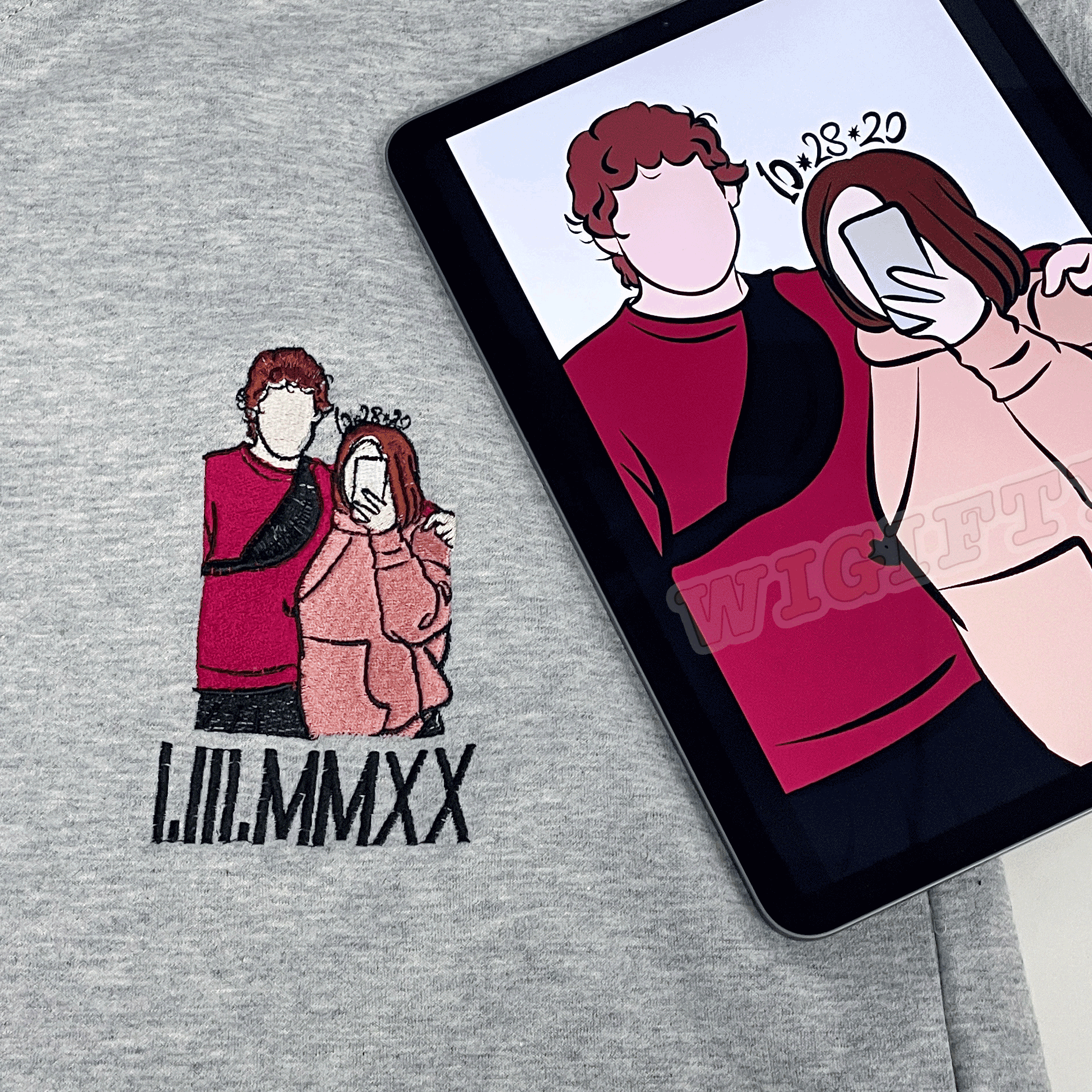 Personalisierung Cartoon Roman Date Hoodie Stickerei