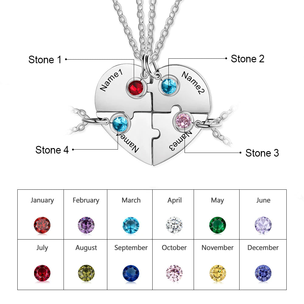 Custom Heart Pendant Puzzle Necklace with Birthstone