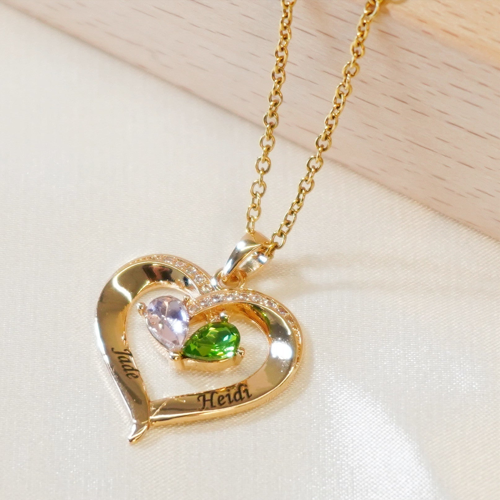 Custom Names Heart Necklace With Birthstones