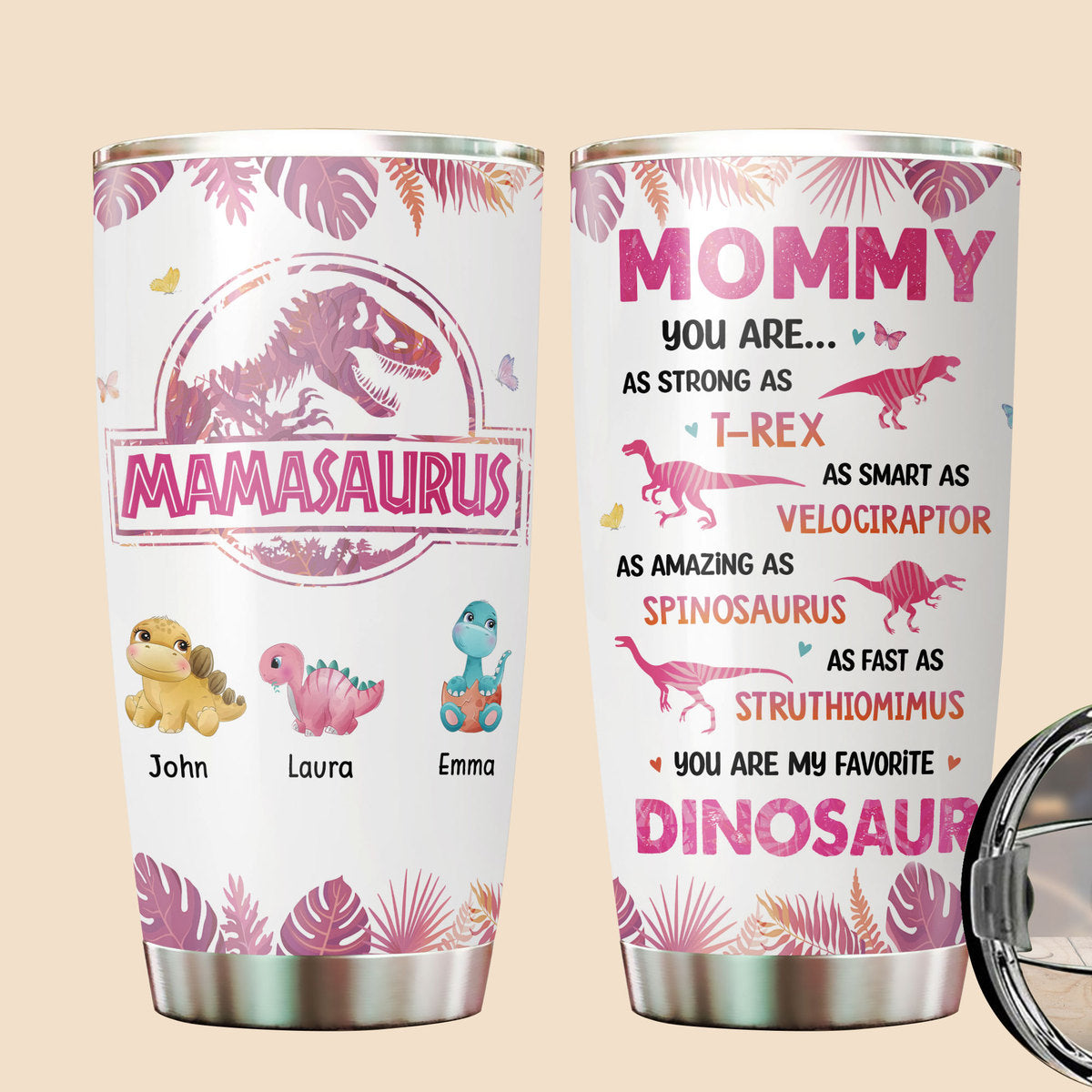 Don't Mess With Mamasaurus Pink Tropical - Personalisierter Becher 