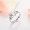 Custom Engarving Heart Birthstone Flower Ring