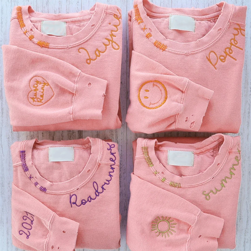 VINTAGE CUSTOM CREW-Custom Embroidered Hand Distressed Crew Neck Sweatshirt