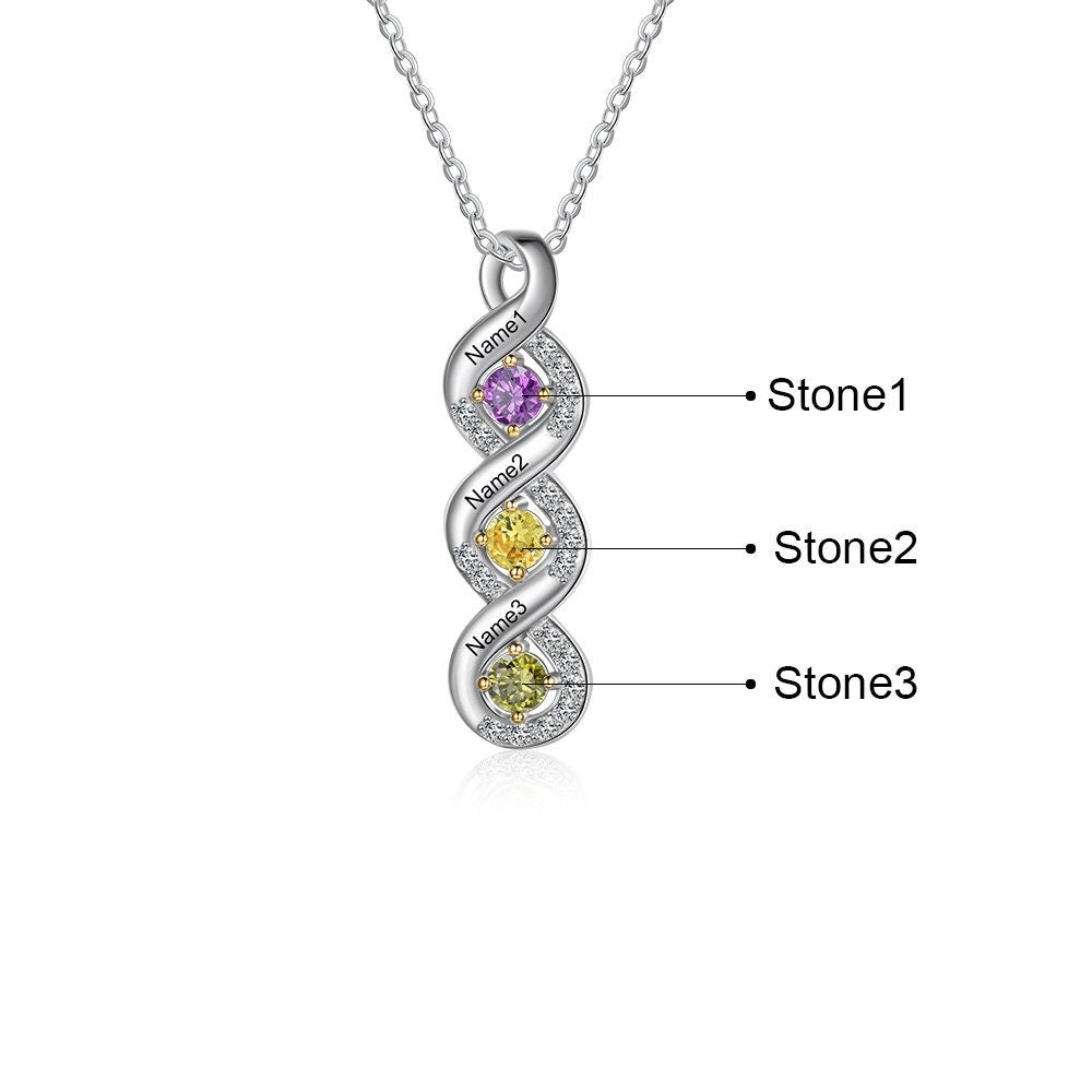 Custom Mother Rings Necklace with Birthstones