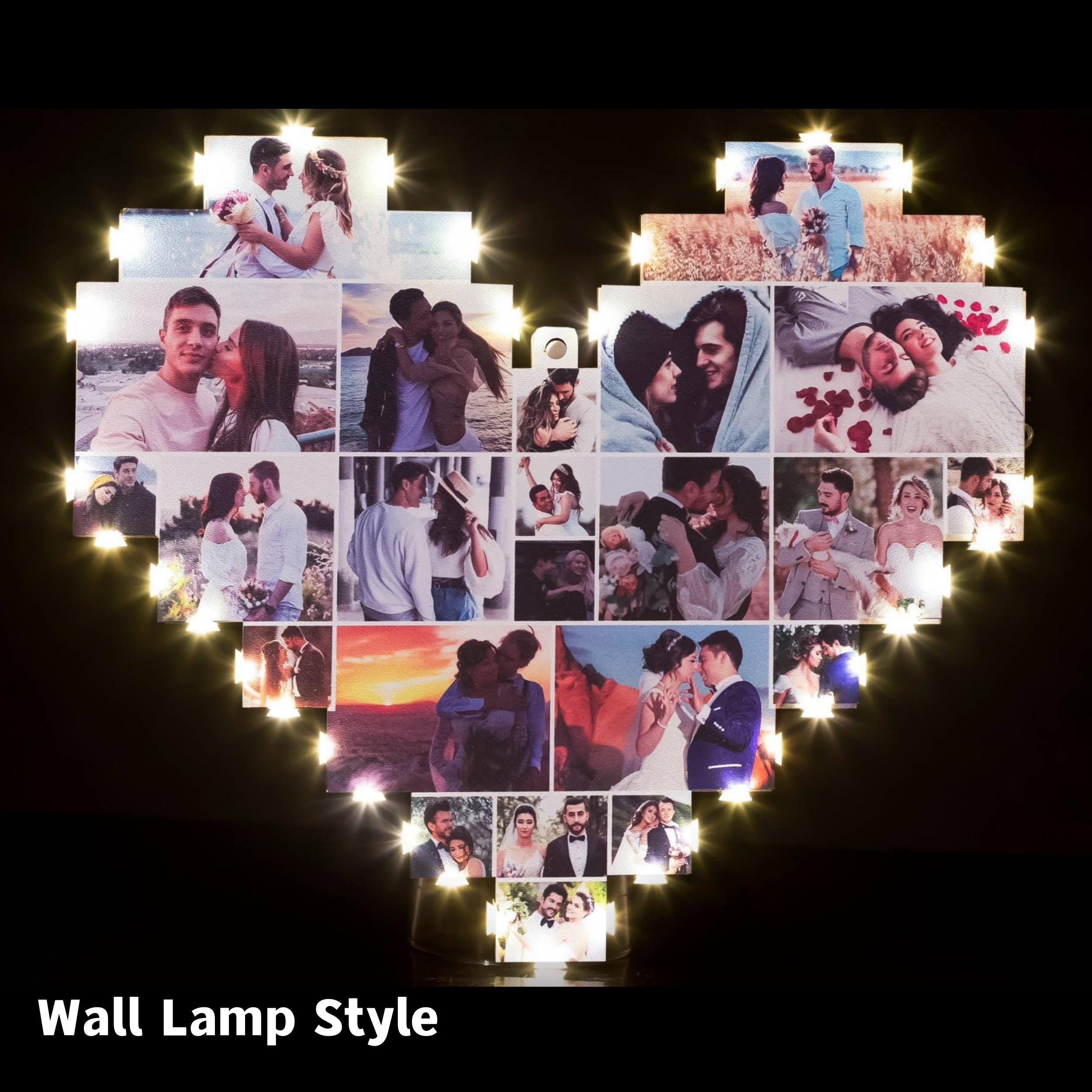 Custom Heart Shape Photo Collage Lamp with Photos