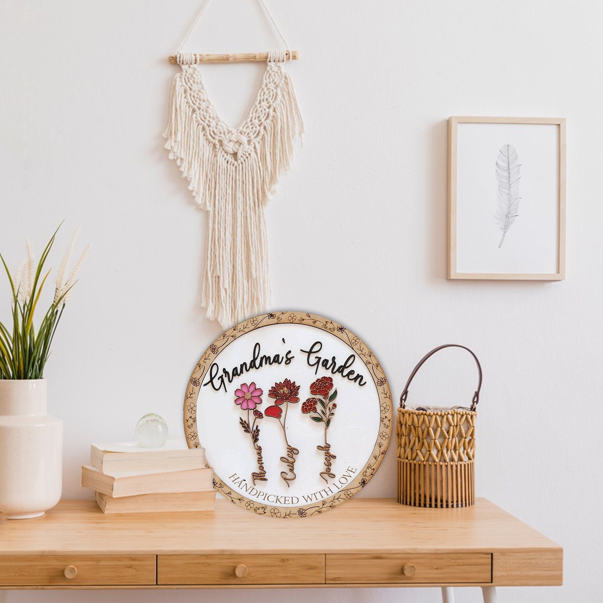 Personalisiertes Geburtsblumenschild aus Holz als Geschenk