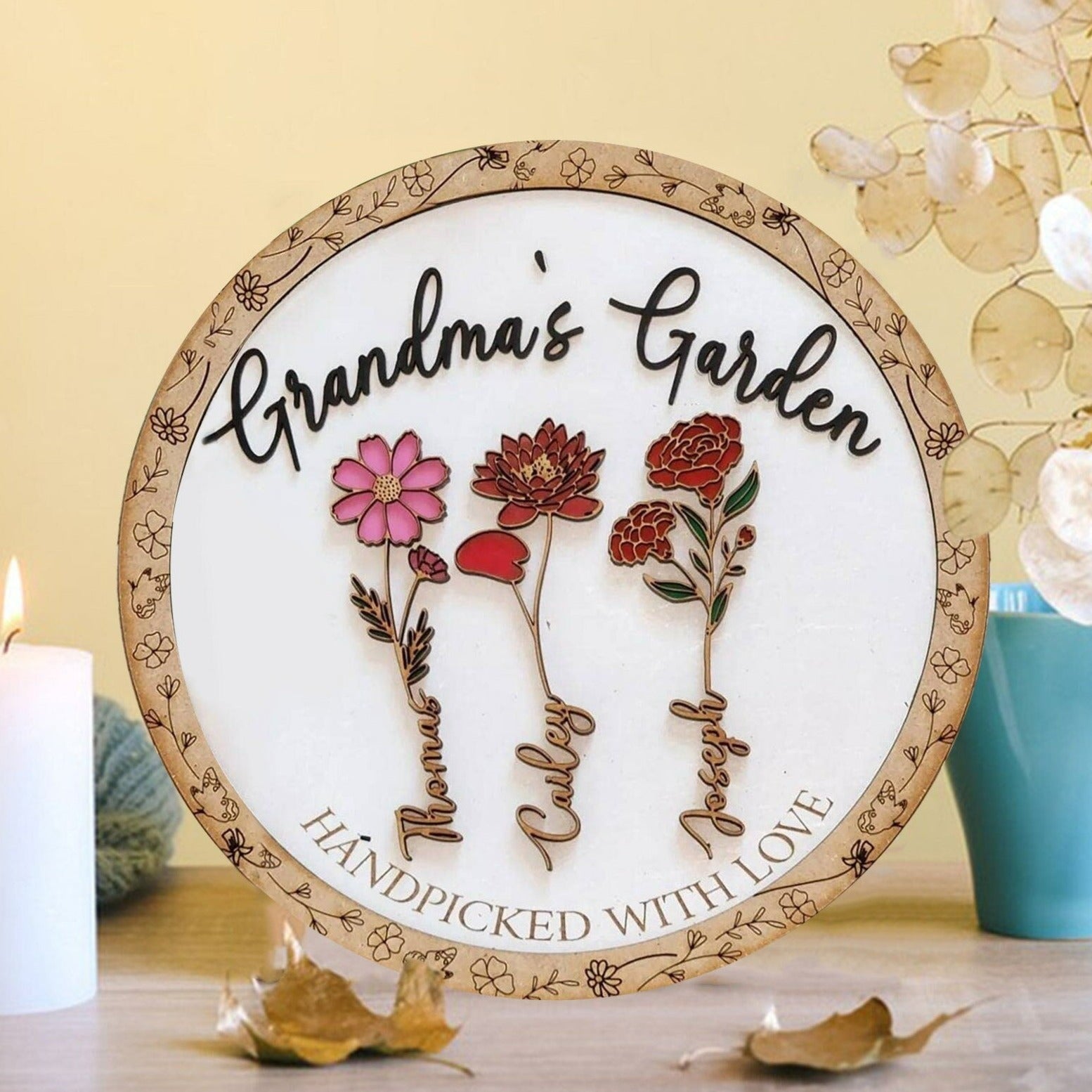 Personalisiertes Geburtsblumenschild aus Holz als Geschenk