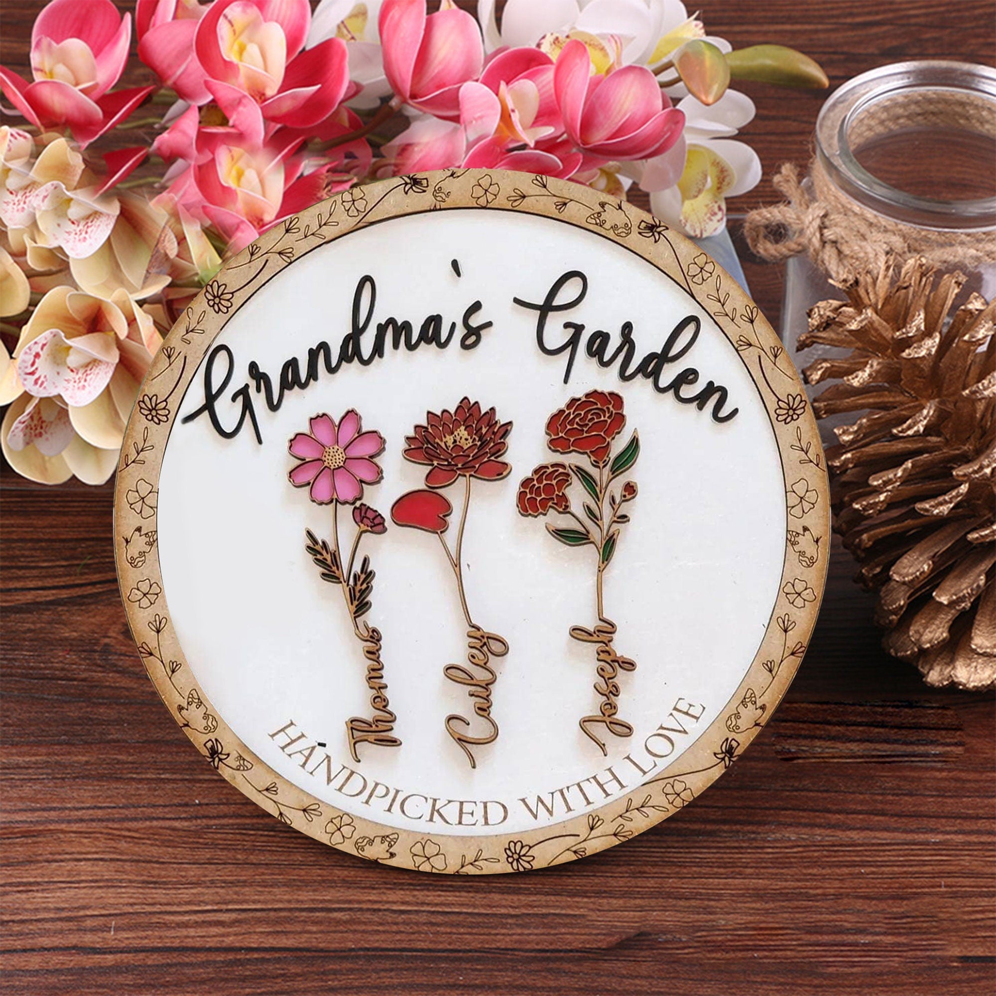 Personalisiertes Geburtsblumenschild aus Holz als Geschenk