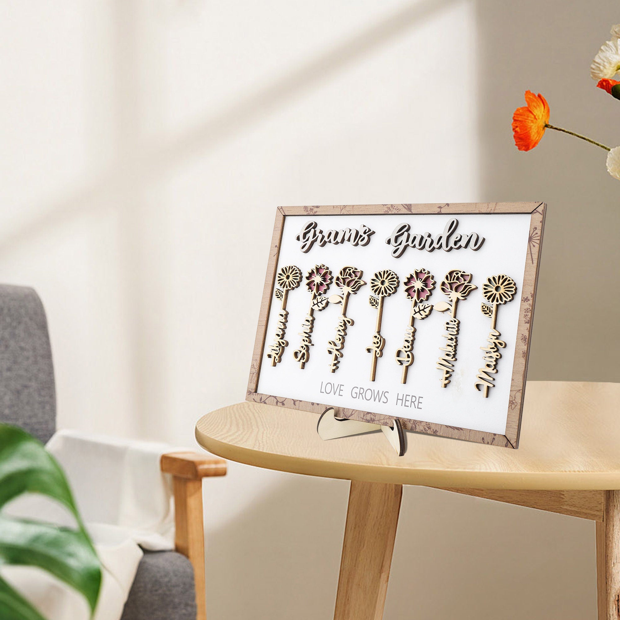 Personalisiertes Geburtsblumenschild aus Holz als Geschenk